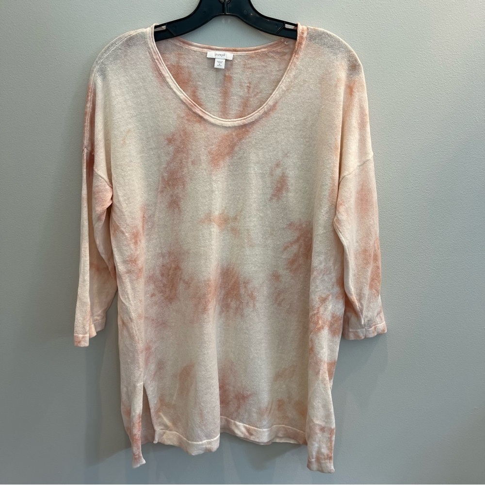 J Jill Pure Jill Pink Tye Dye Linen Blend Sweater Womens Size MP